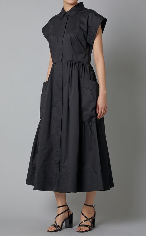 キャップスリーブロングシャツワンピース