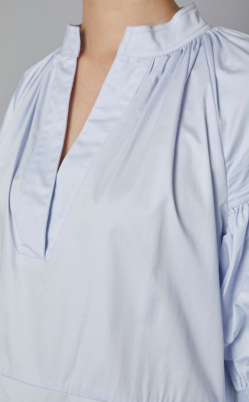 キーネックギャザースリーブロングドレス