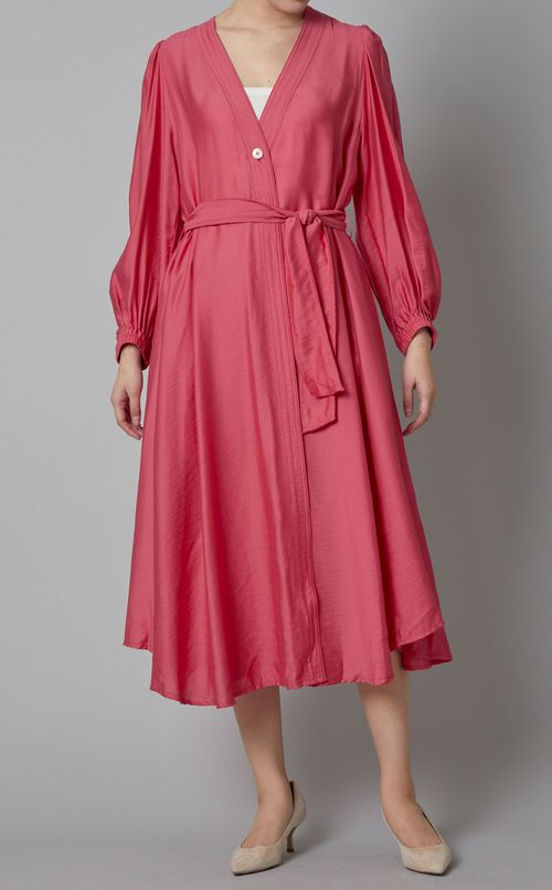 ギャザースリーブロングガウンワンピース