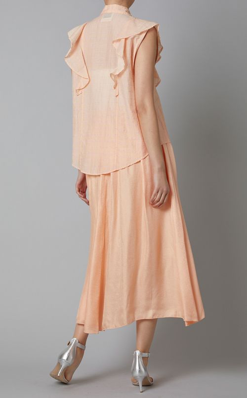 チェックステッチフリルノースリーブシャツ