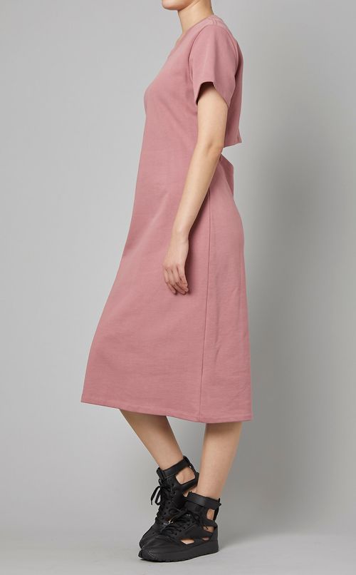 コットンクルーネックロングワンピース