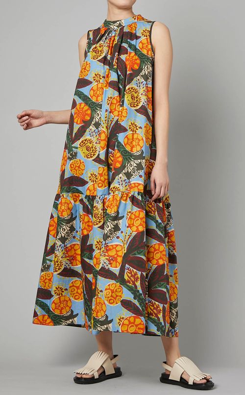 ペイントプリントティアードマキシドレス