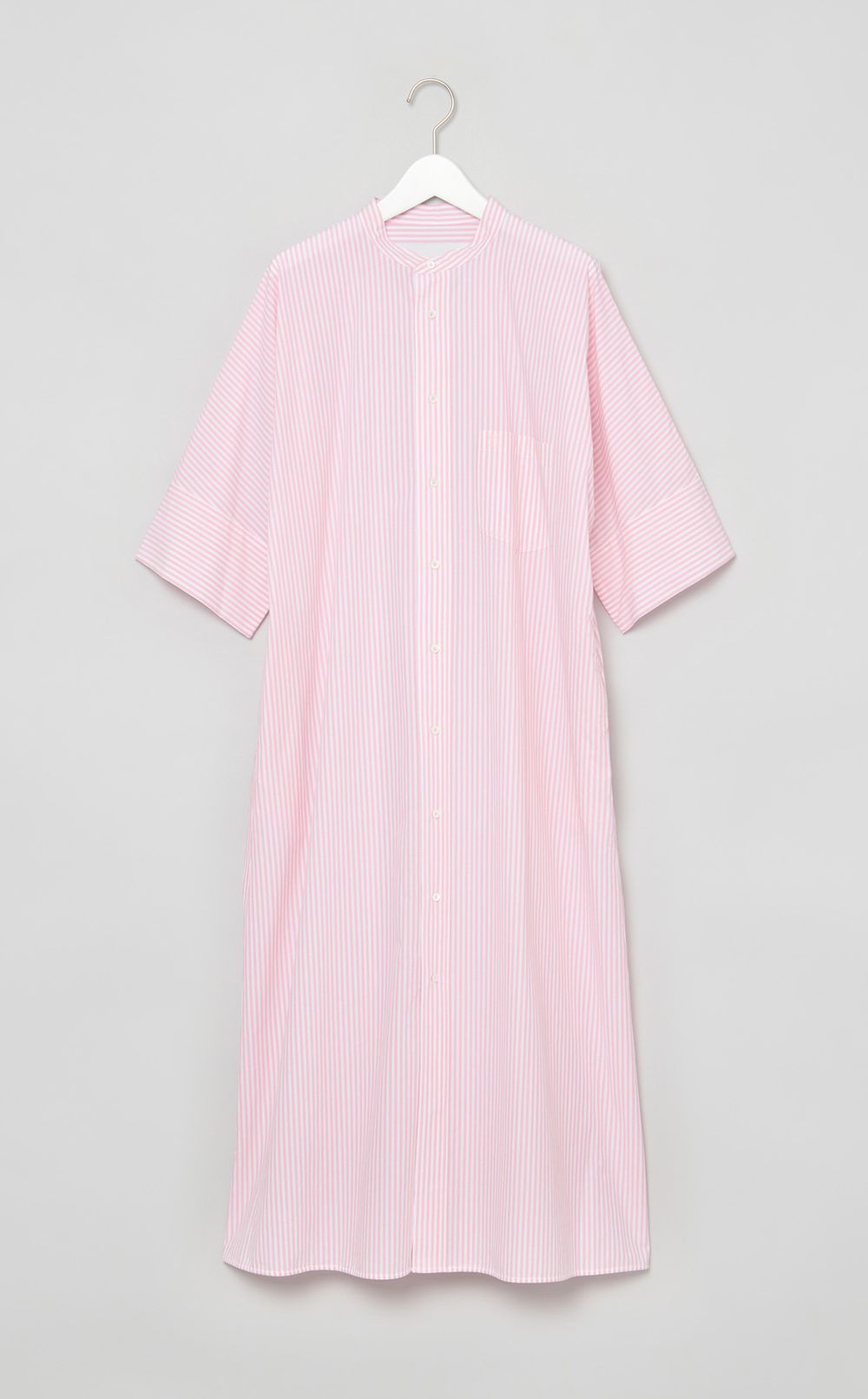 ノーカラーストライプシャツワンピース
