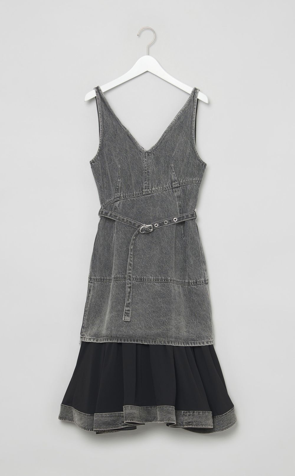 シフォンコンビデニムドレス