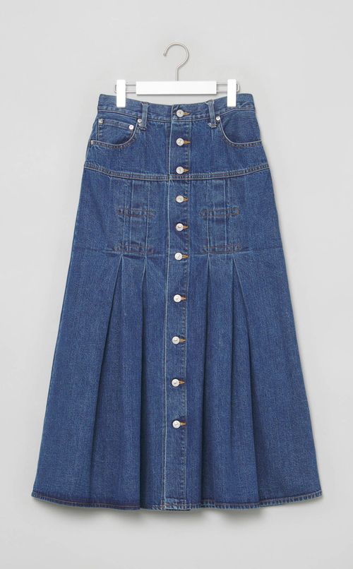 デニムフロントボタンタックスカート