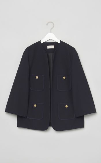 クルーネックミディジャケット