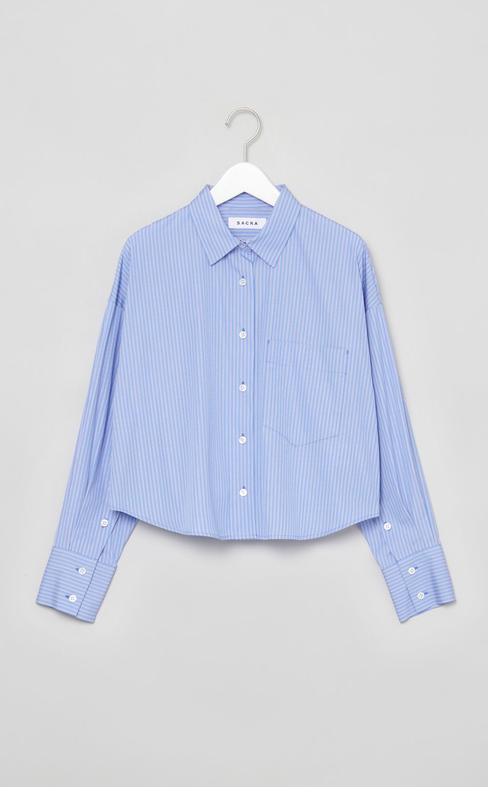 コットンストライプクロップドシャツ