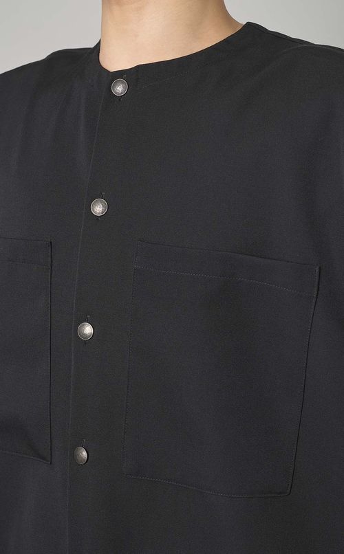 ウールギャバジンノーカラーシャツ