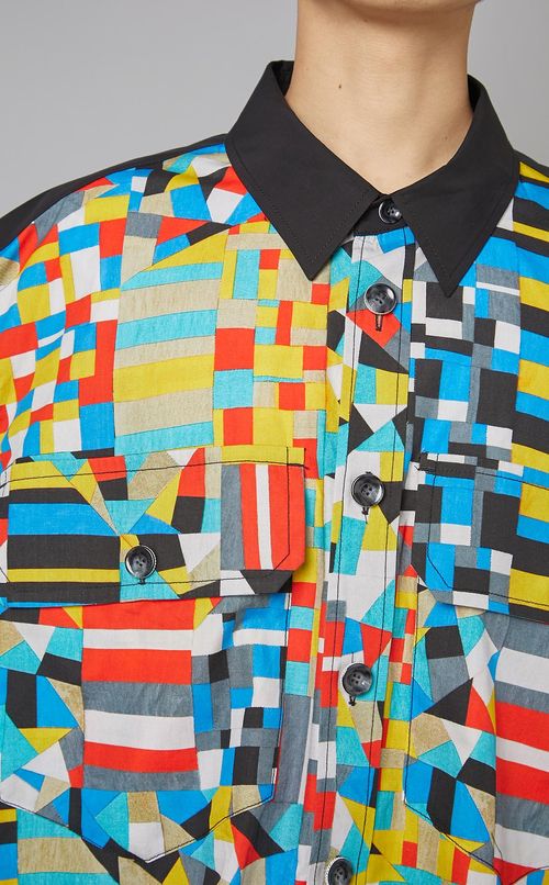 パッチワークプリントブロードシャツ
