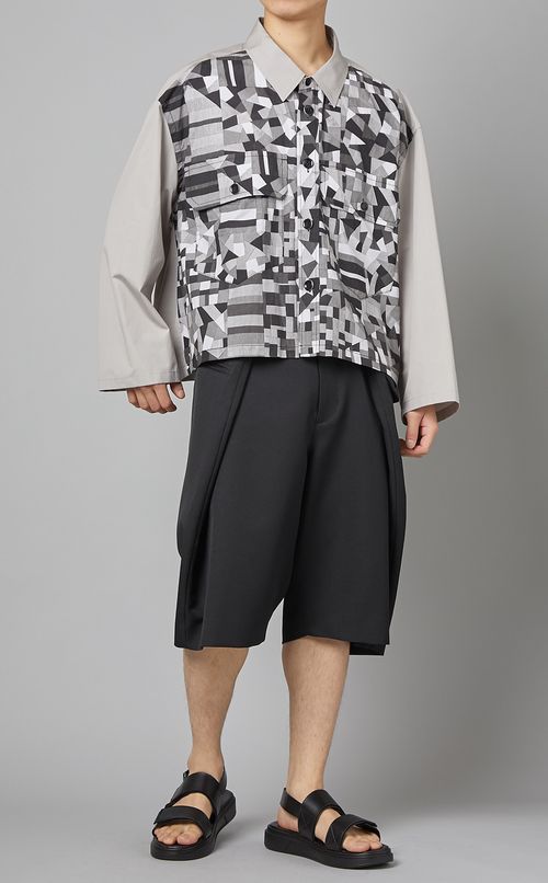 パッチワークプリントブロードシャツ