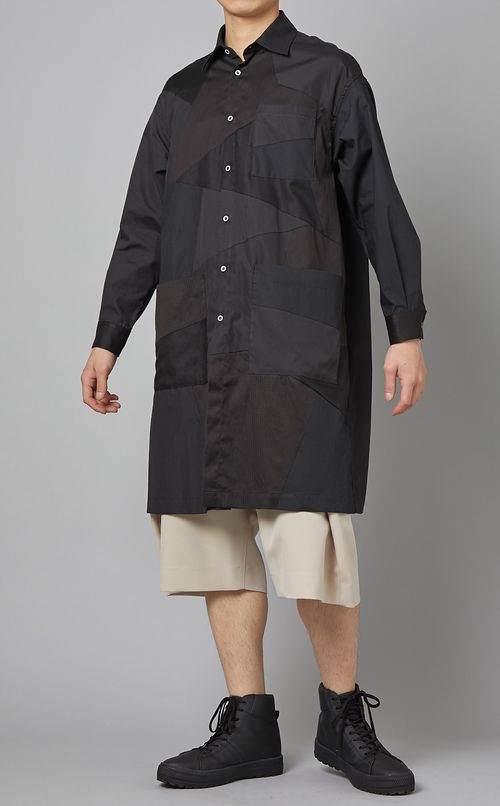 パネルパッチワークロングシャツ