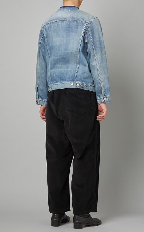 ノーカラーウォッシュドデニムジャケット