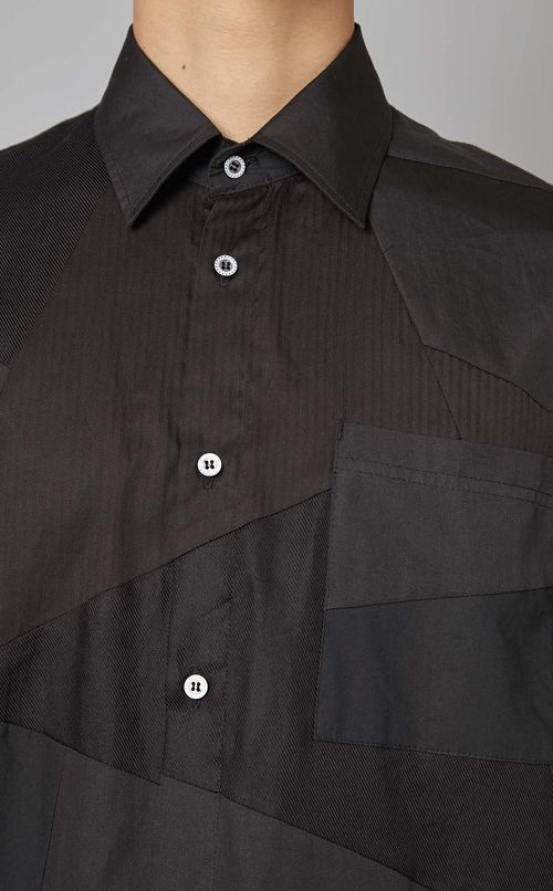 パネルパッチワークロングシャツ