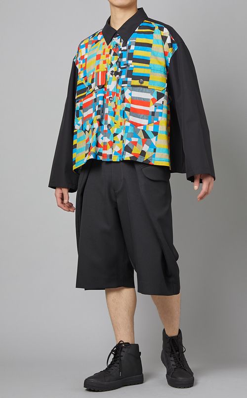 パッチワークプリントブロードシャツ