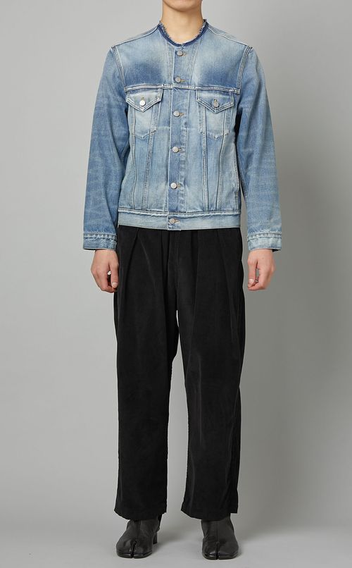 ノーカラーウォッシュドデニムジャケット