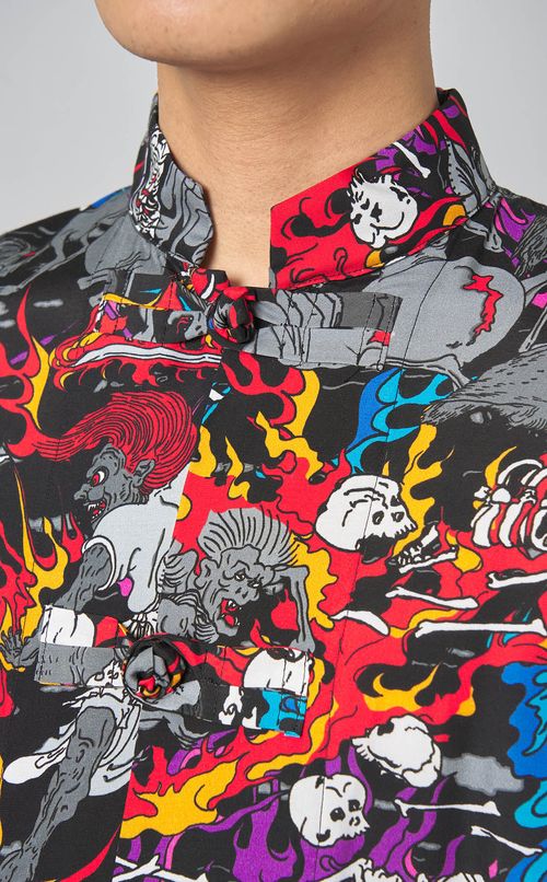 ゴーストプリントカンフーシャツ