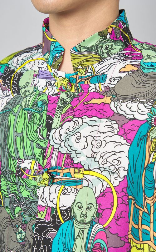 ブッダプリントカンフーシャツ