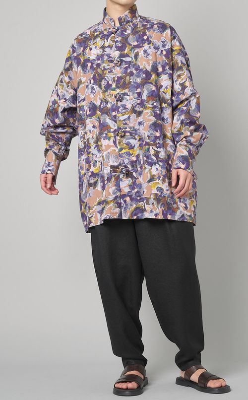 フラワープリントカンフーシャツ