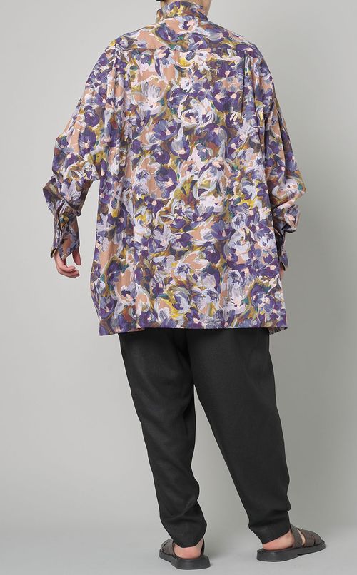 フラワープリントカンフーシャツ