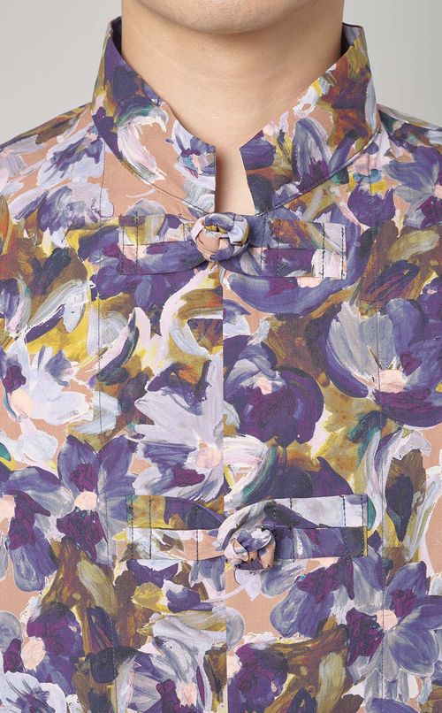 フラワープリントカンフーシャツ