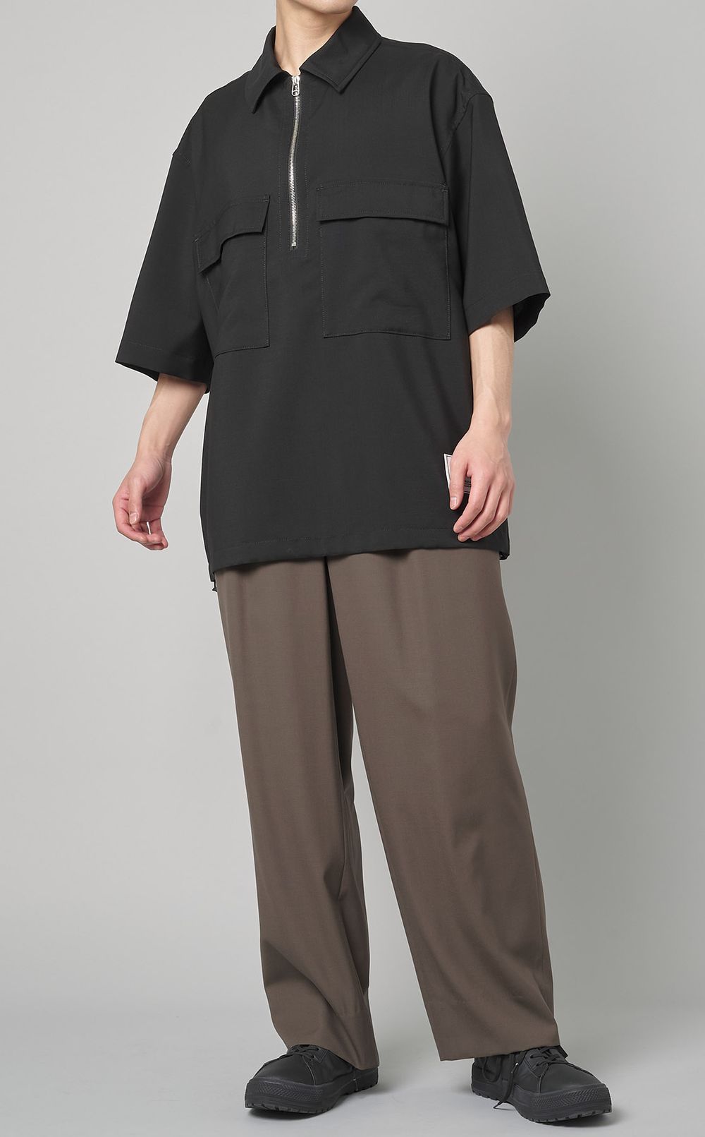 関税込【Dries Van Noten】長袖 ハーフジップ シャツ SHEIK YERBOUTI|モヘアブレンドハーフジップシャツ