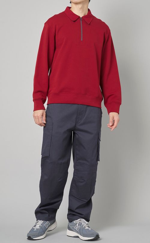 テリーコットンジップポロシャツ