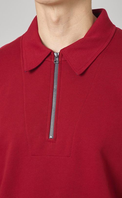 テリーコットンジップポロシャツ