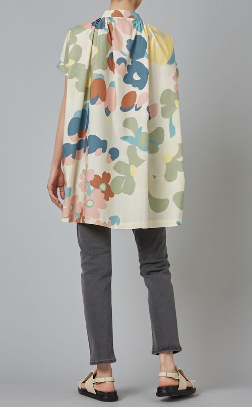 フロントタックフラワープリントシャツ