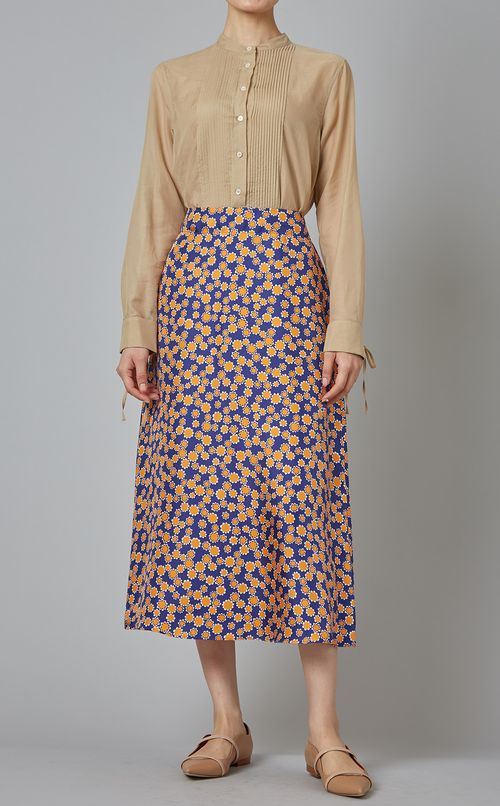 シルク混フロントタックシャツ