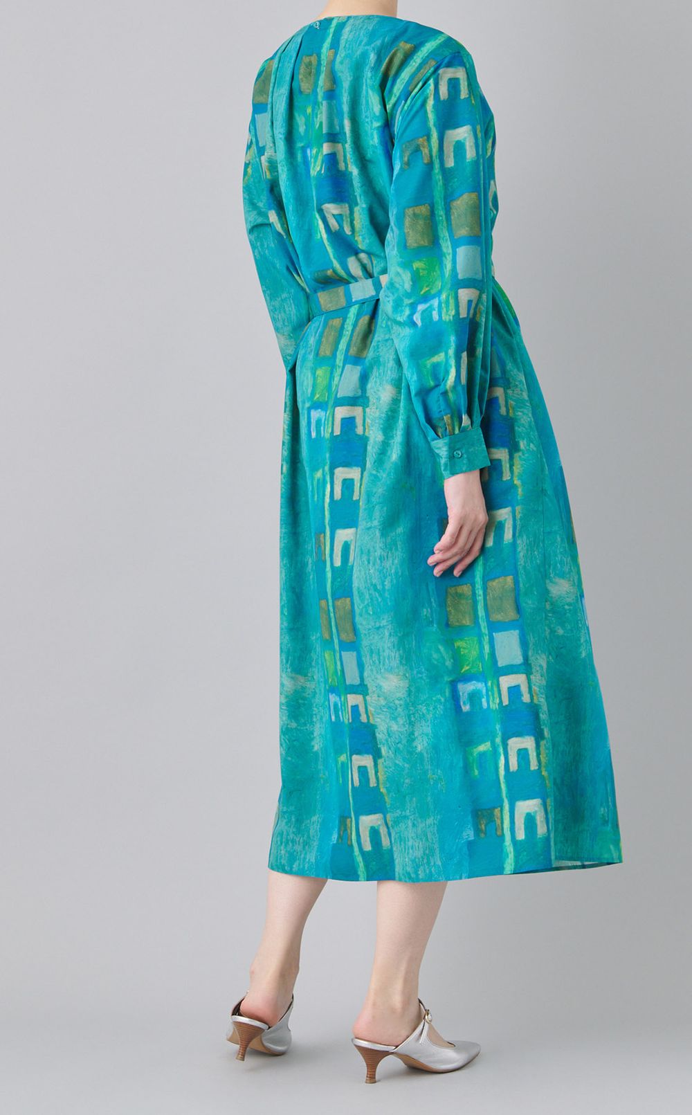 プリントクルーネックワンピース