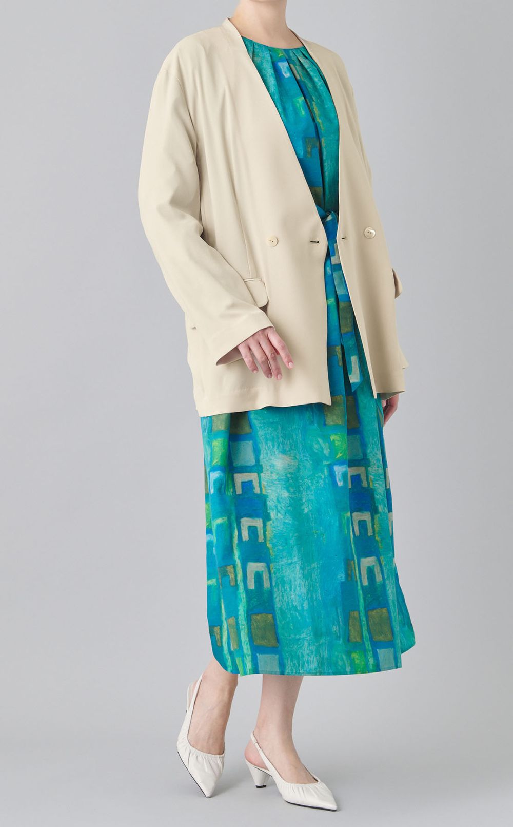 プリントクルーネックワンピース