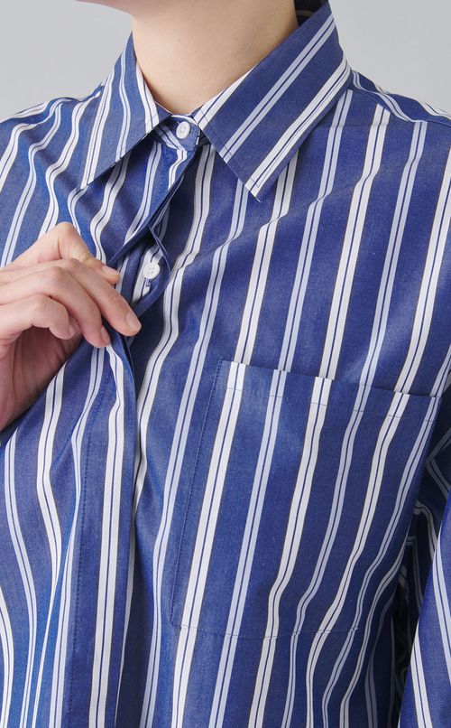 コットンストライプワイドスリーブブラウス