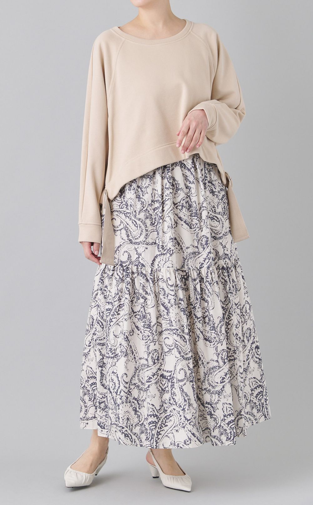 スウェット切替ロングワンピース