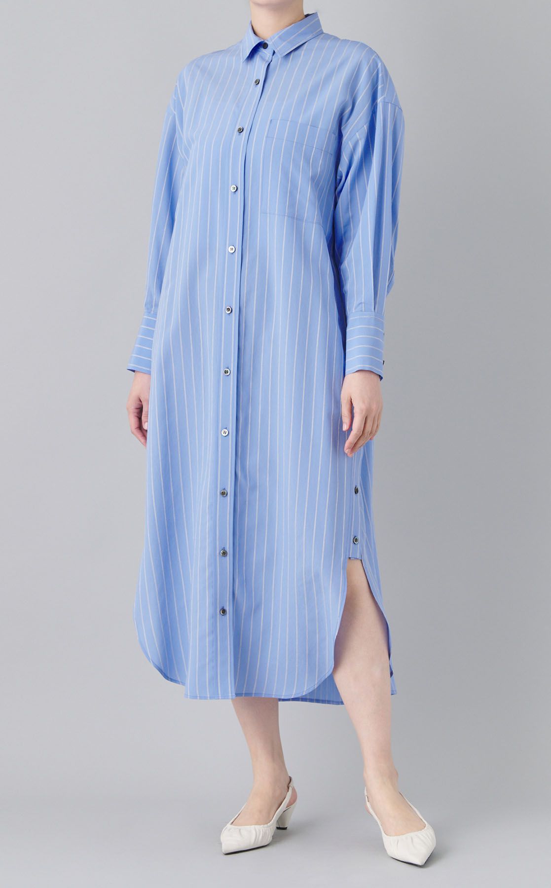SACRA｜立体ストライプロングシャツワンピース