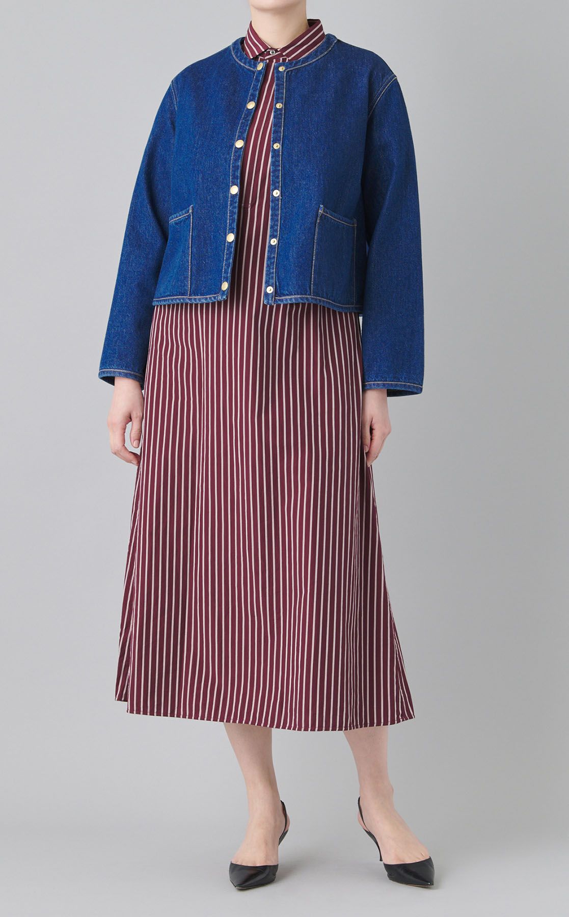 Traditional Weatherwear ノーカラー白デニムジャケット Traditional Weatherwear｜ノーカラーデニムジャケット