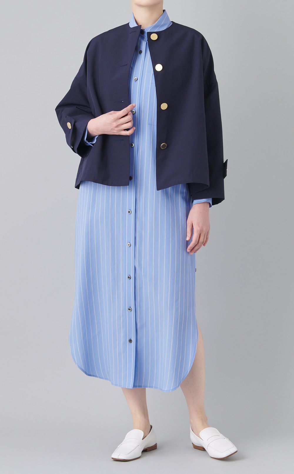 立体ストライプロングシャツワンピース