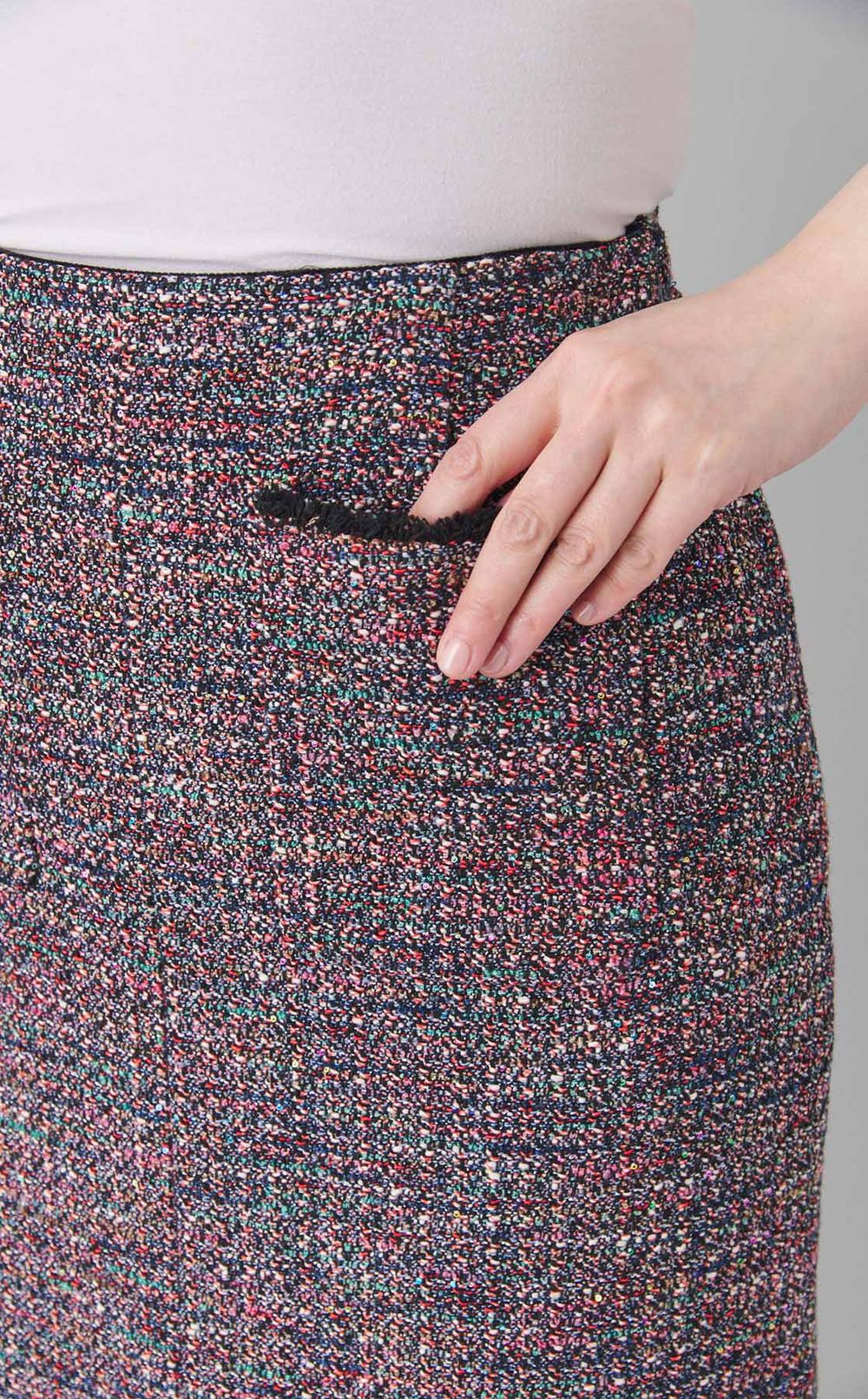 フリンジツイード Iラインスカート