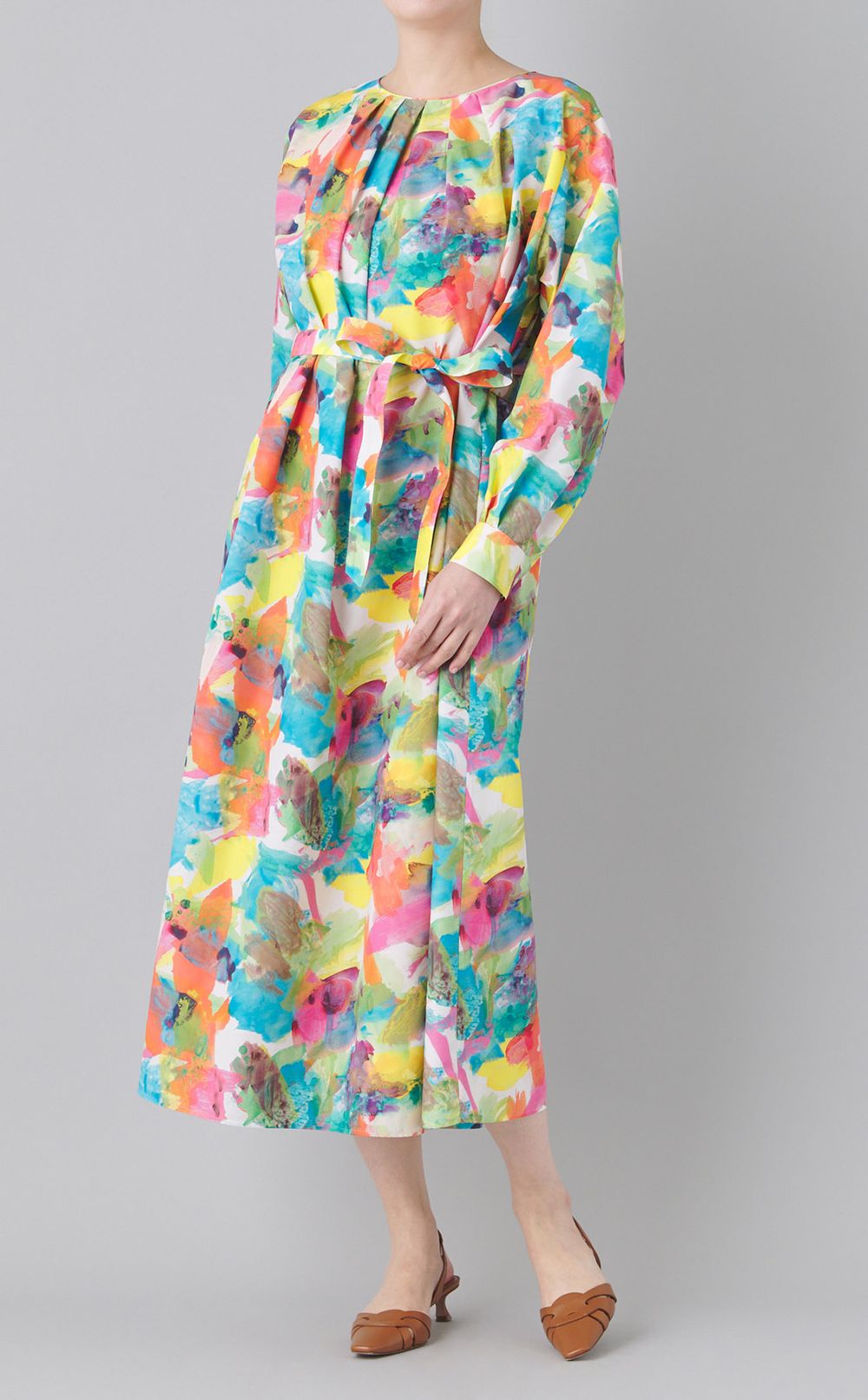 マルチカラークルーネックワンピース