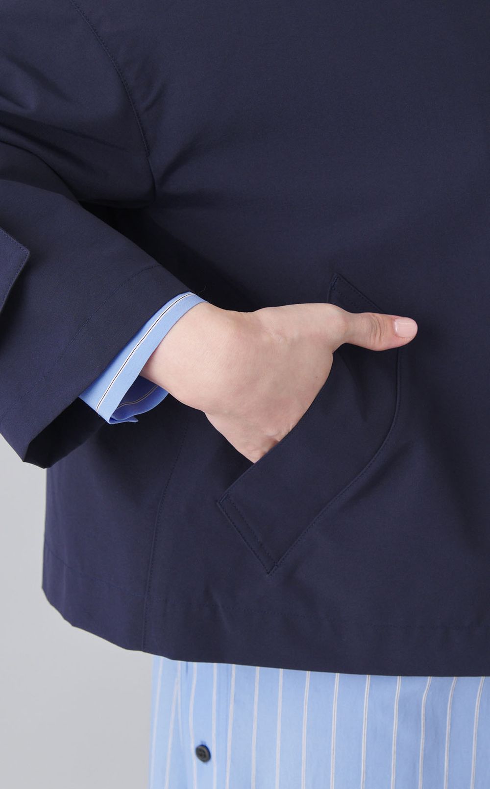 ノーカラーフレアショートコート