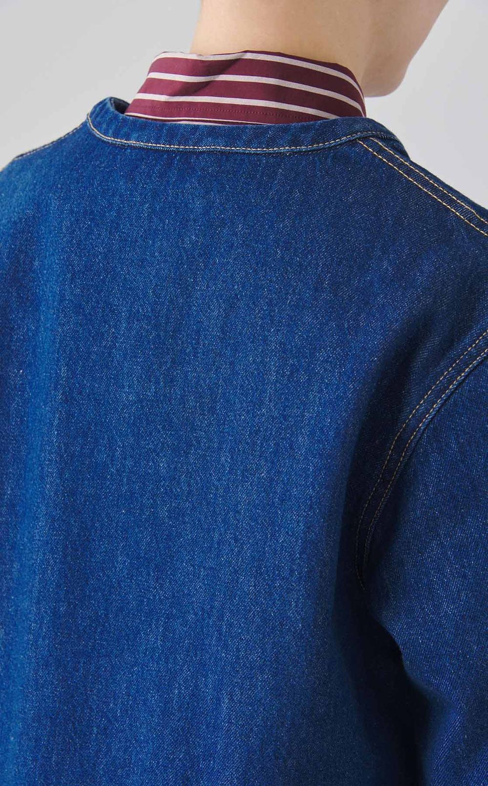 ノーカラーデニムジャケット