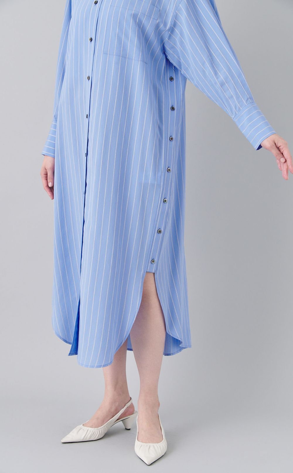 立体ストライプロングシャツワンピース