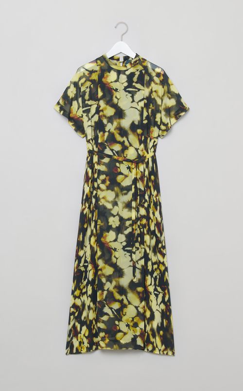 プリントサイドプリーツロングワンピース