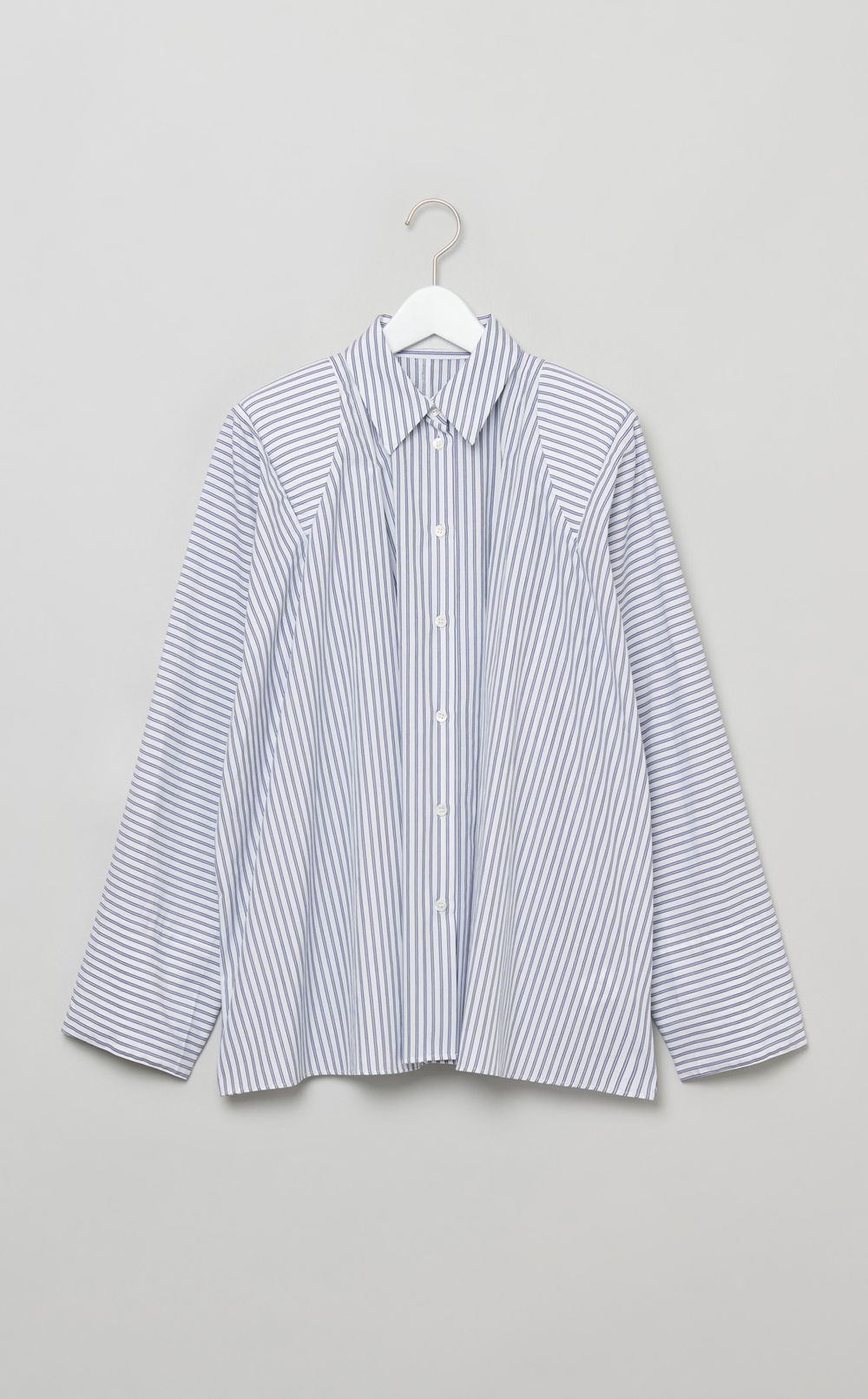 ショルダードレープストライプシャツ