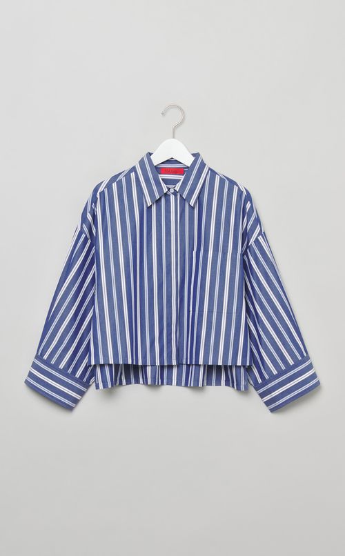 コットンストライプワイドスリーブブラウス