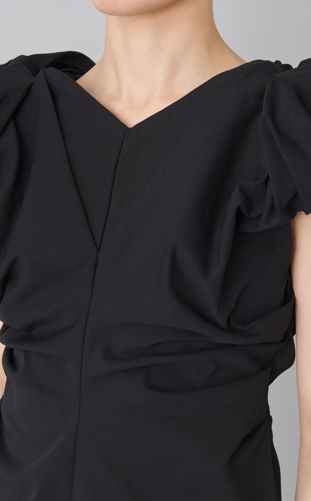 ギャザーショルダージャージトップス