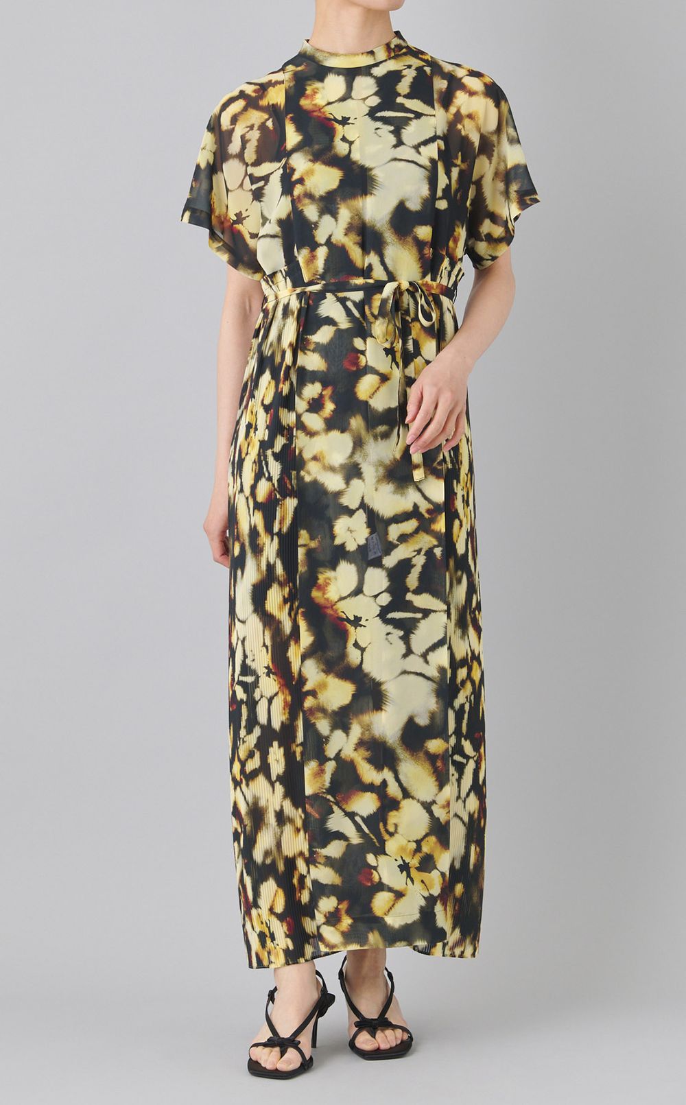 プリントサイドプリーツロングワンピース