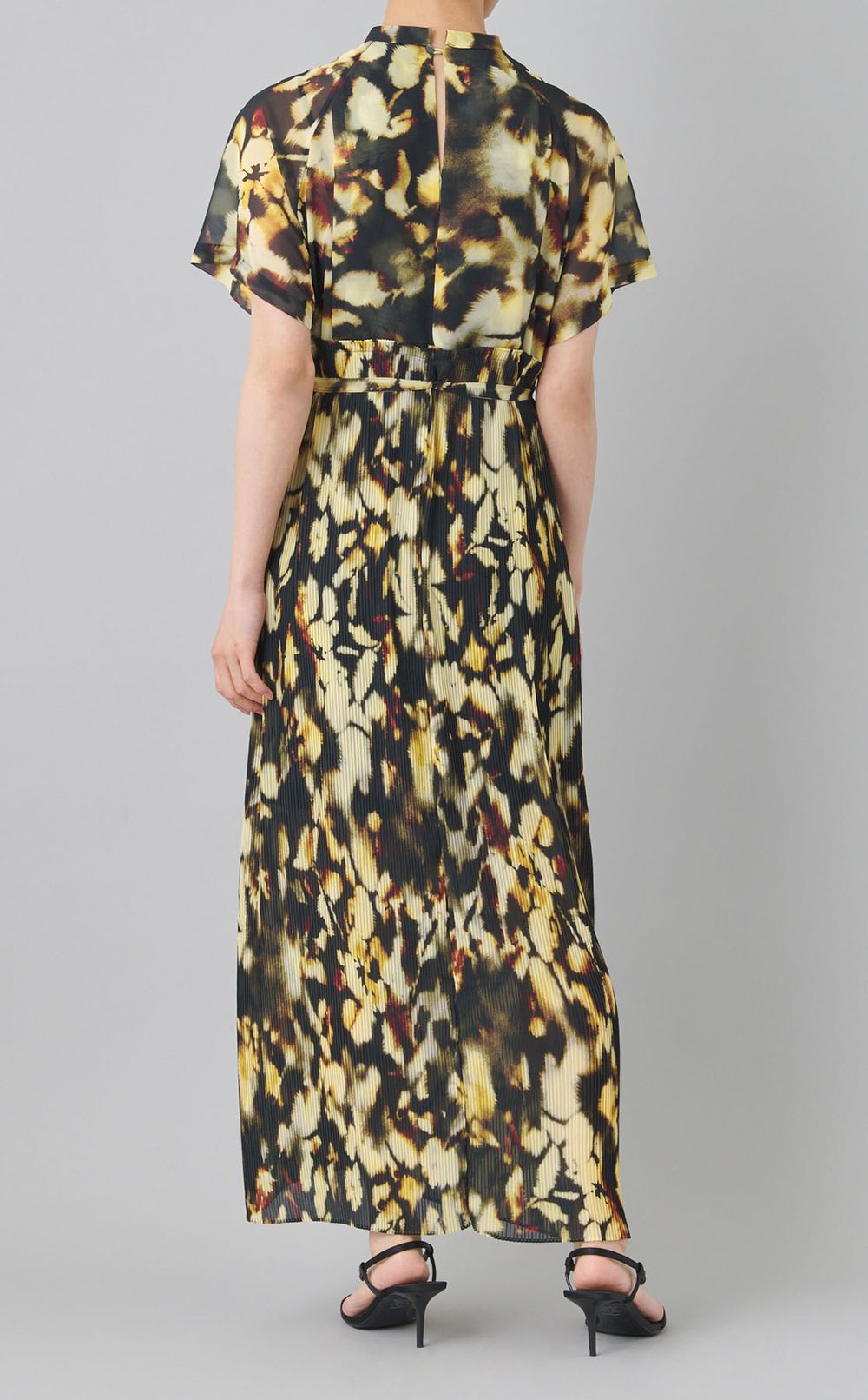 プリントサイドプリーツロングワンピース