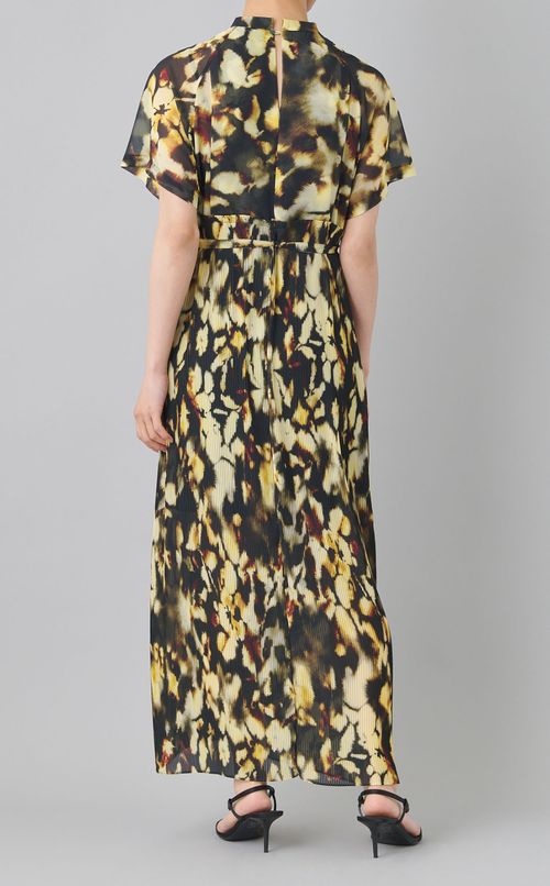 プリントサイドプリーツロングワンピース