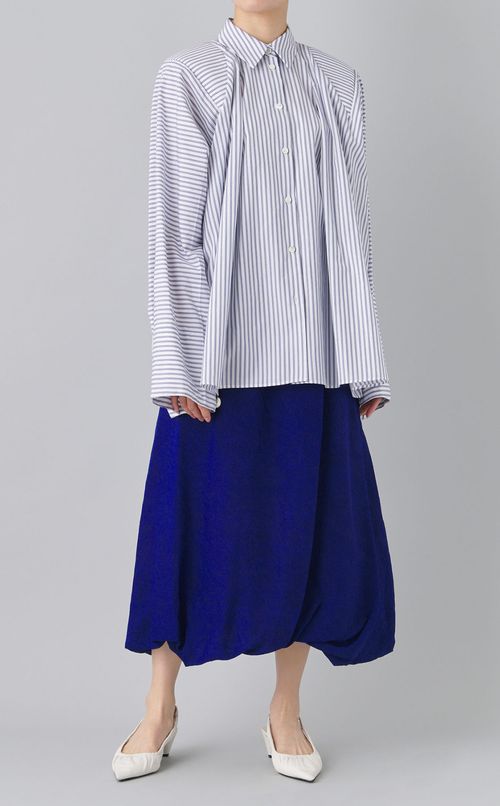 ショルダードレープストライプシャツ
