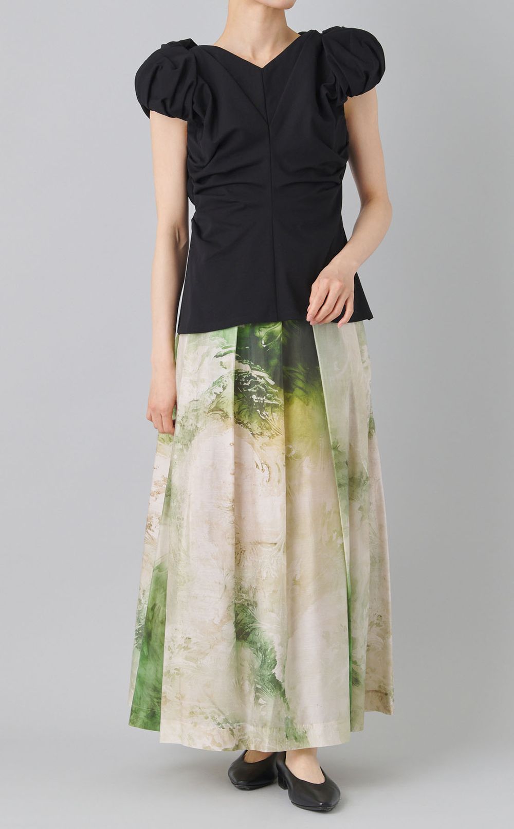 ギャザーショルダージャージトップス